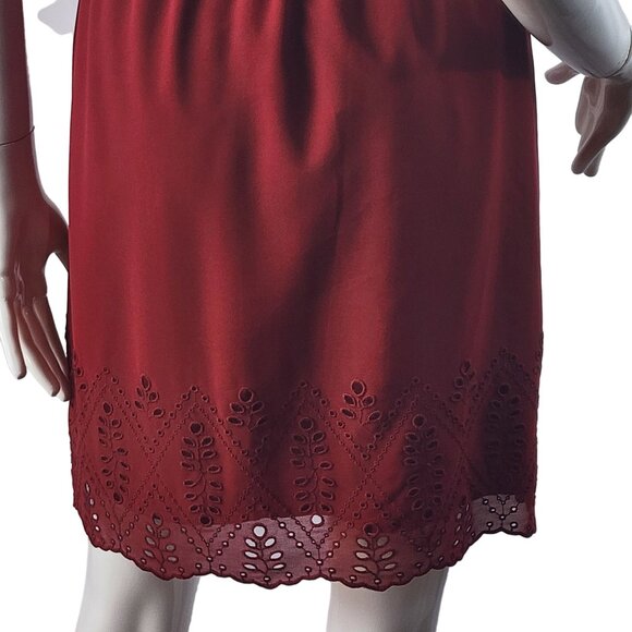 Madewell Womens Red V-Neck Dress Size 0 Embroidered Hem Polyester/Cotton - Picture 7 of 16